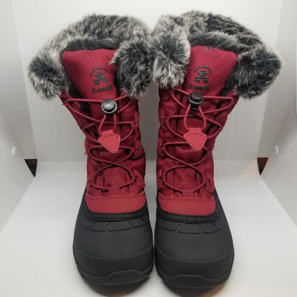 Kamik Momentum3 Burgundy Pull-On Rounded Toe Waterproof Fur Trim Snow Boot, Sz 5 - Picture 1 of 12